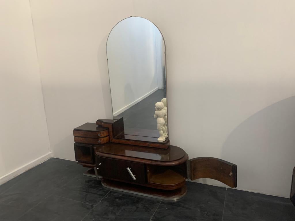 Oval Dressing Table & Mirror with Cherub Carving by Ducrot, 1920s, Set of 2 4