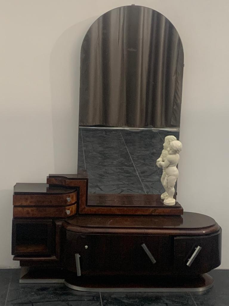 Vnity set with mirror coming from the Main Suite room of the transatlantic liner ship Giulio Cesare launched in 1920 in Palermo with the first voyage from Genoa in 1922. Completely fitted out by the company Ducrot of Palermo. The dressing table