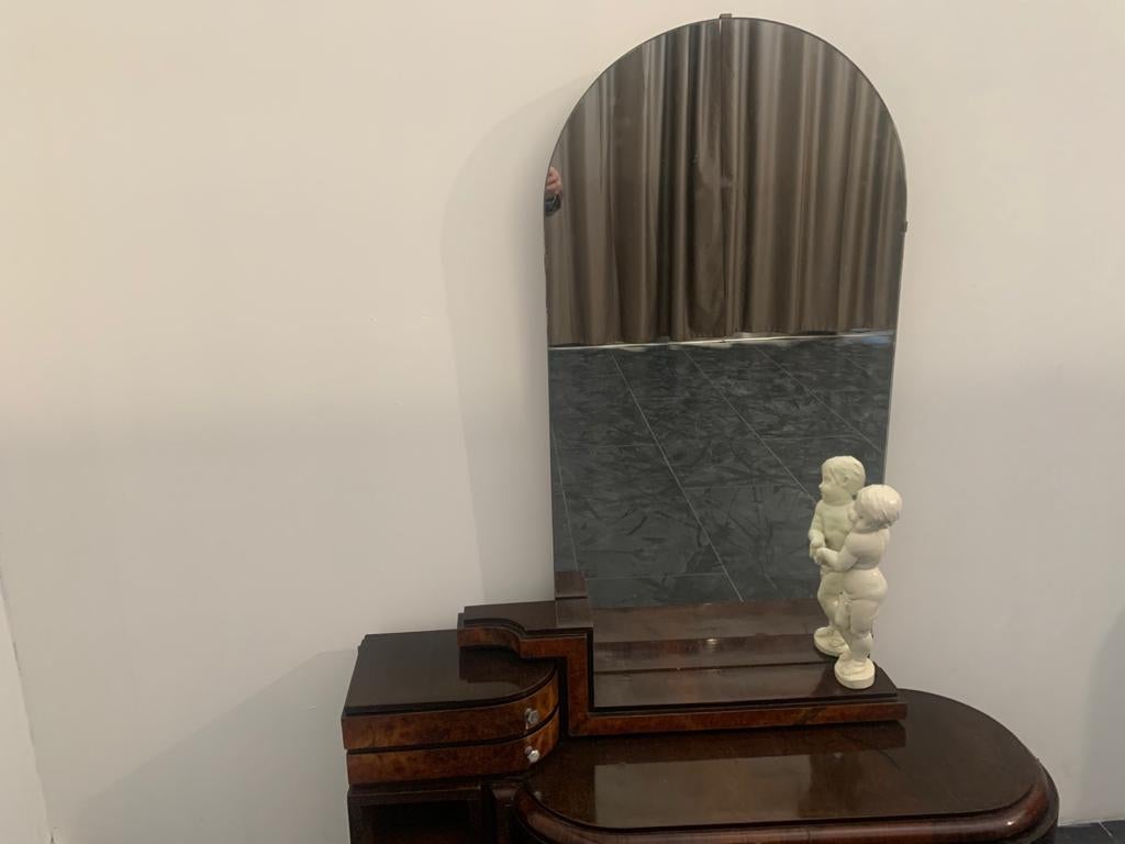 Oval Dressing Table & Mirror with Cherub Carving by Ducrot, 1920s, Set of 2 1