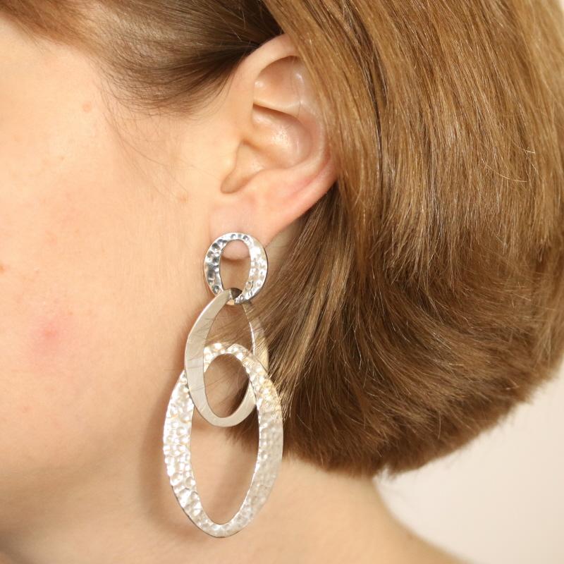 Women's Oval Drop Earrings & Pendant Set - Sterling Silver Pierced For Sale
