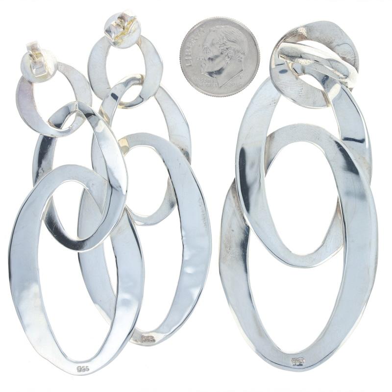 Oval Drop Earrings & Pendant Set - Sterling Silver Pierced For Sale 2