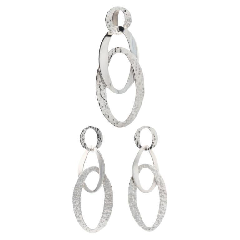 Oval Drop Earrings & Pendant Set - Sterling Silver Pierced For Sale