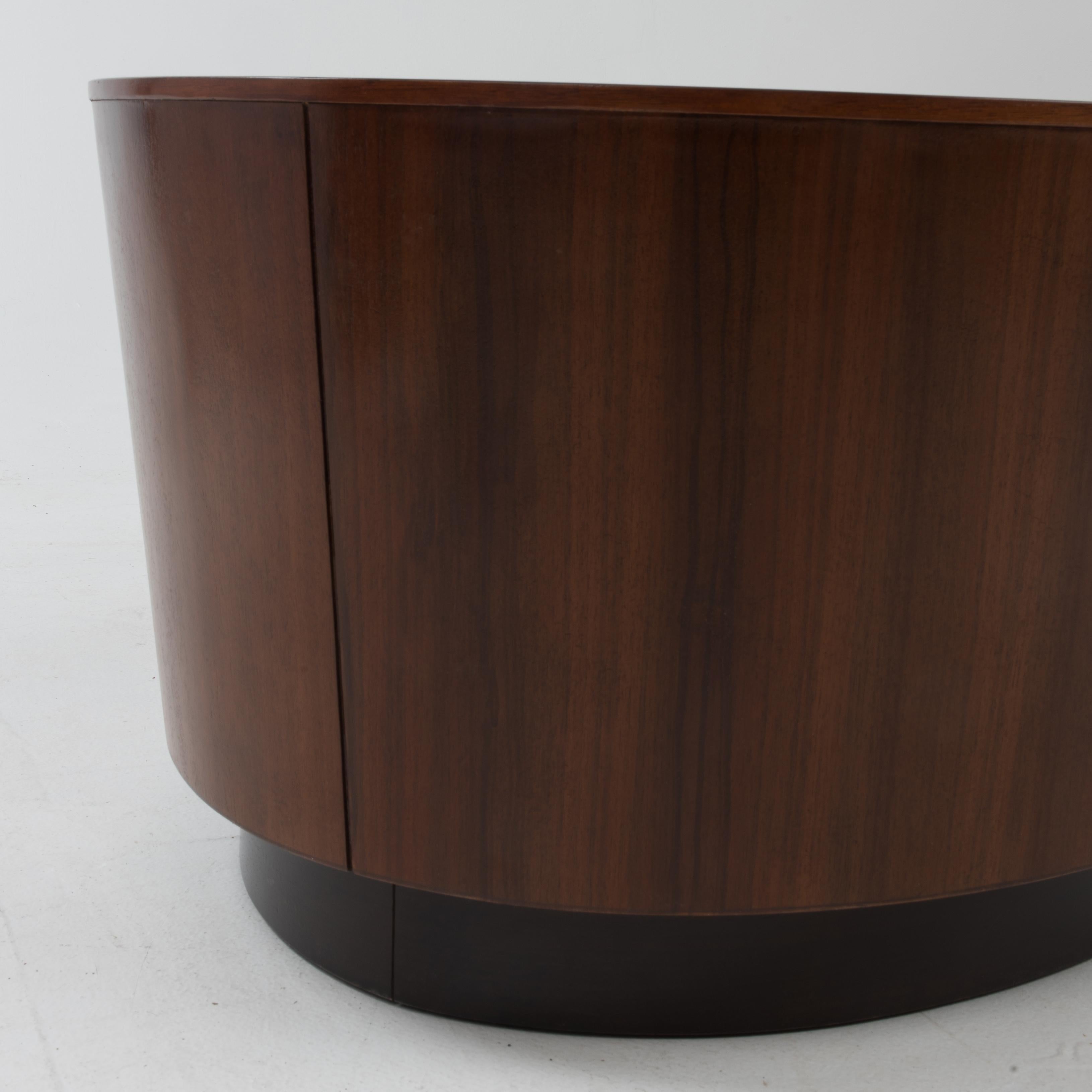 Oval Drum Barrel Tapered Floating Coffee Table in the Style of Milo Baughman 1