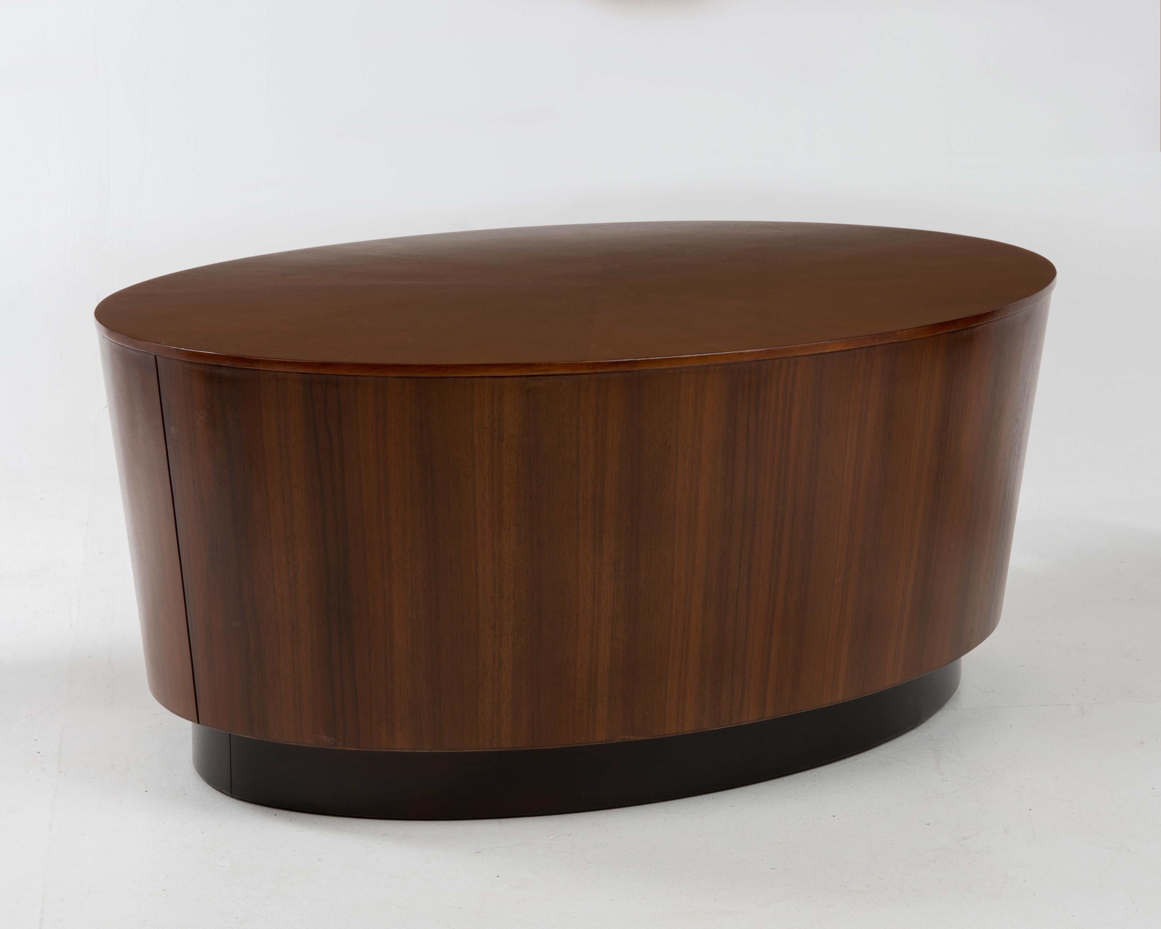Oval Drum Barrel Tapered Floating Coffee Table in the Style of Milo Baughman 2