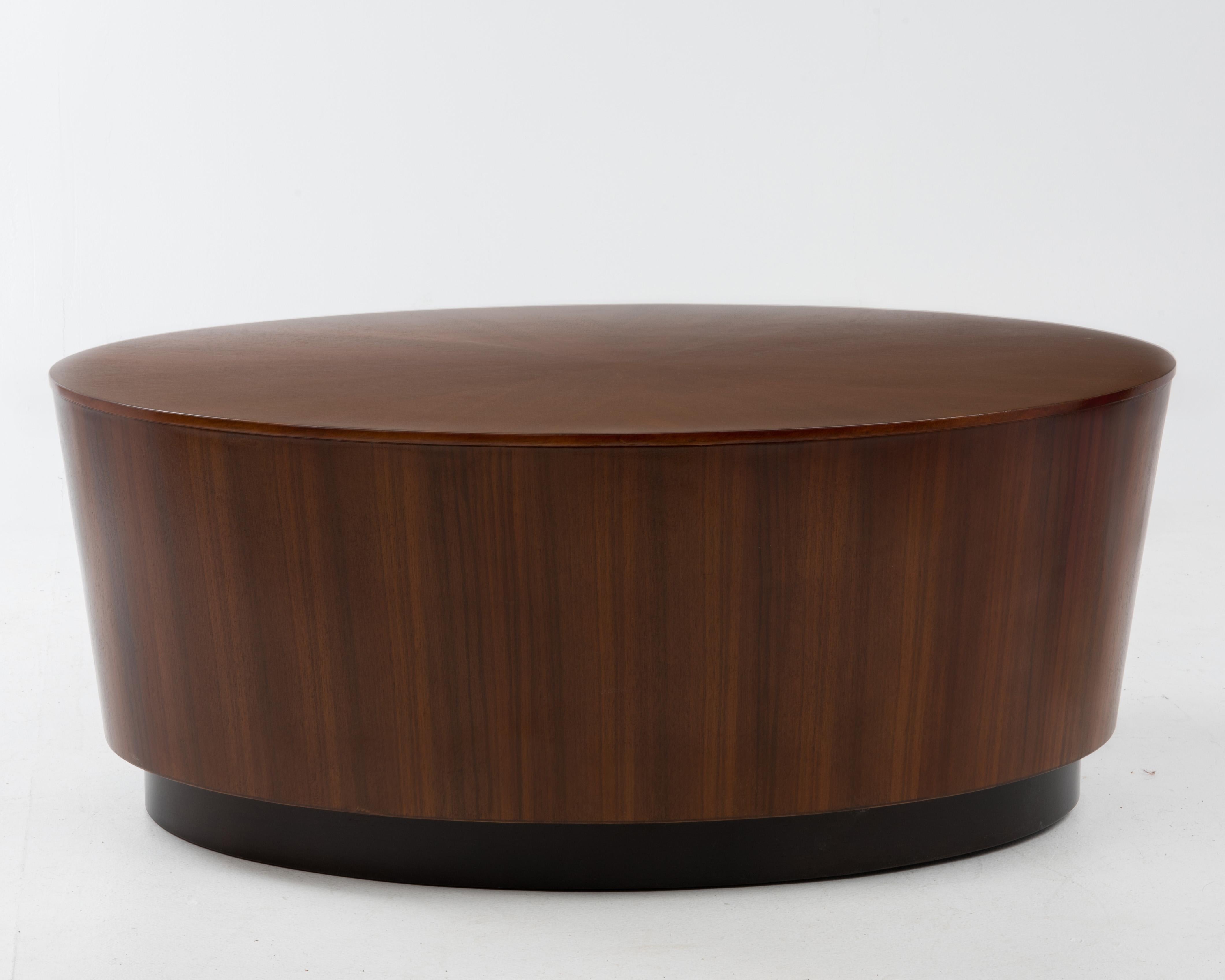 Mid-Century Modern Oval Drum Barrel Tapered Floating Coffee Table in the Style of Milo Baughman