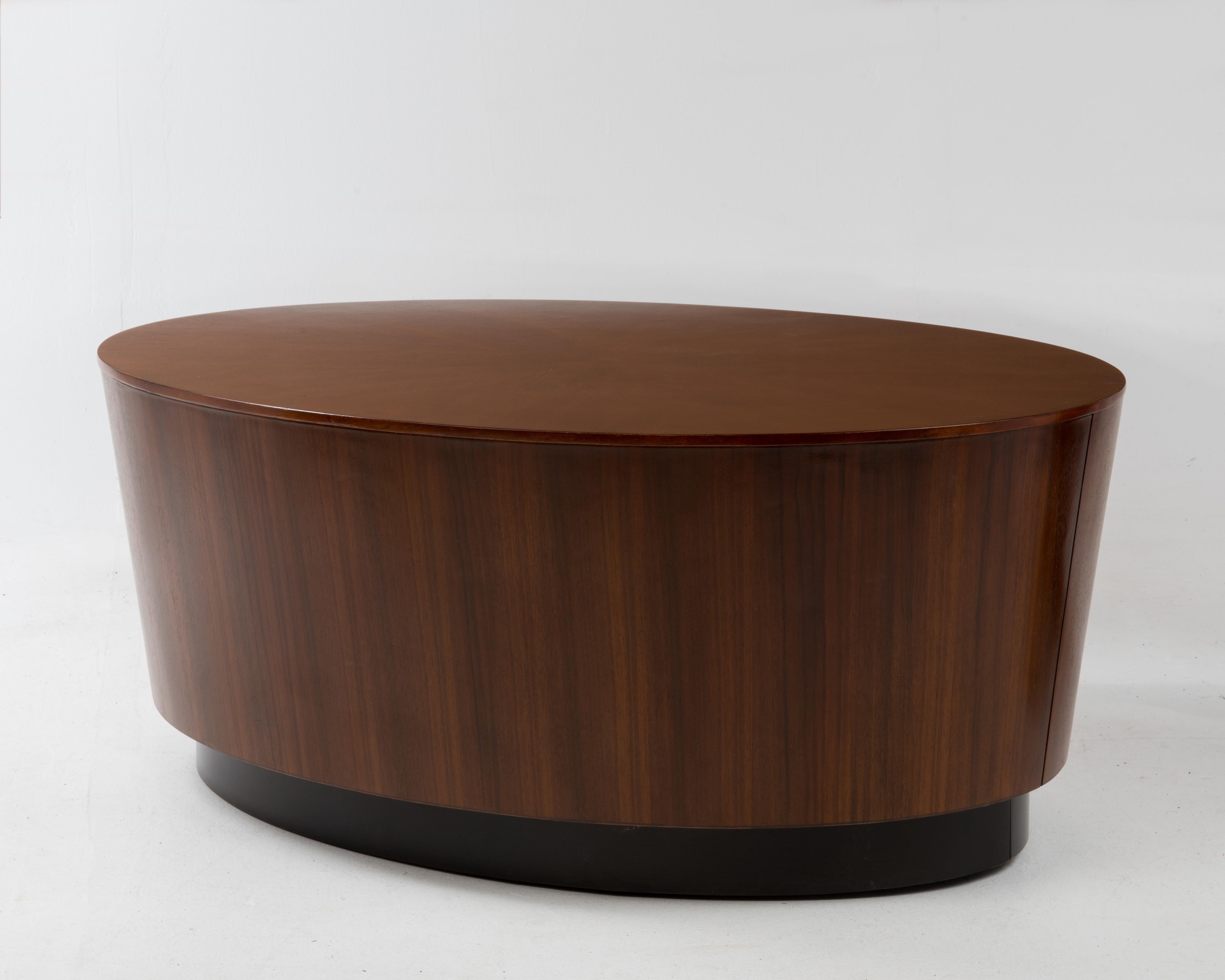European Oval Drum Barrel Tapered Floating Coffee Table in the Style of Milo Baughman