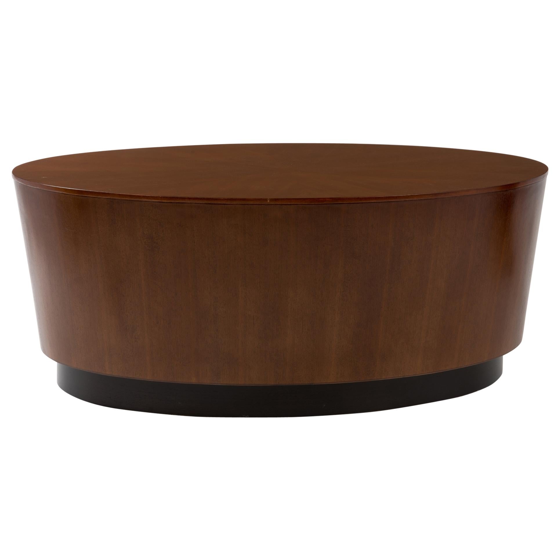 Oval Drum Barrel Tapered Floating Coffee Table in the Style of Milo Baughman