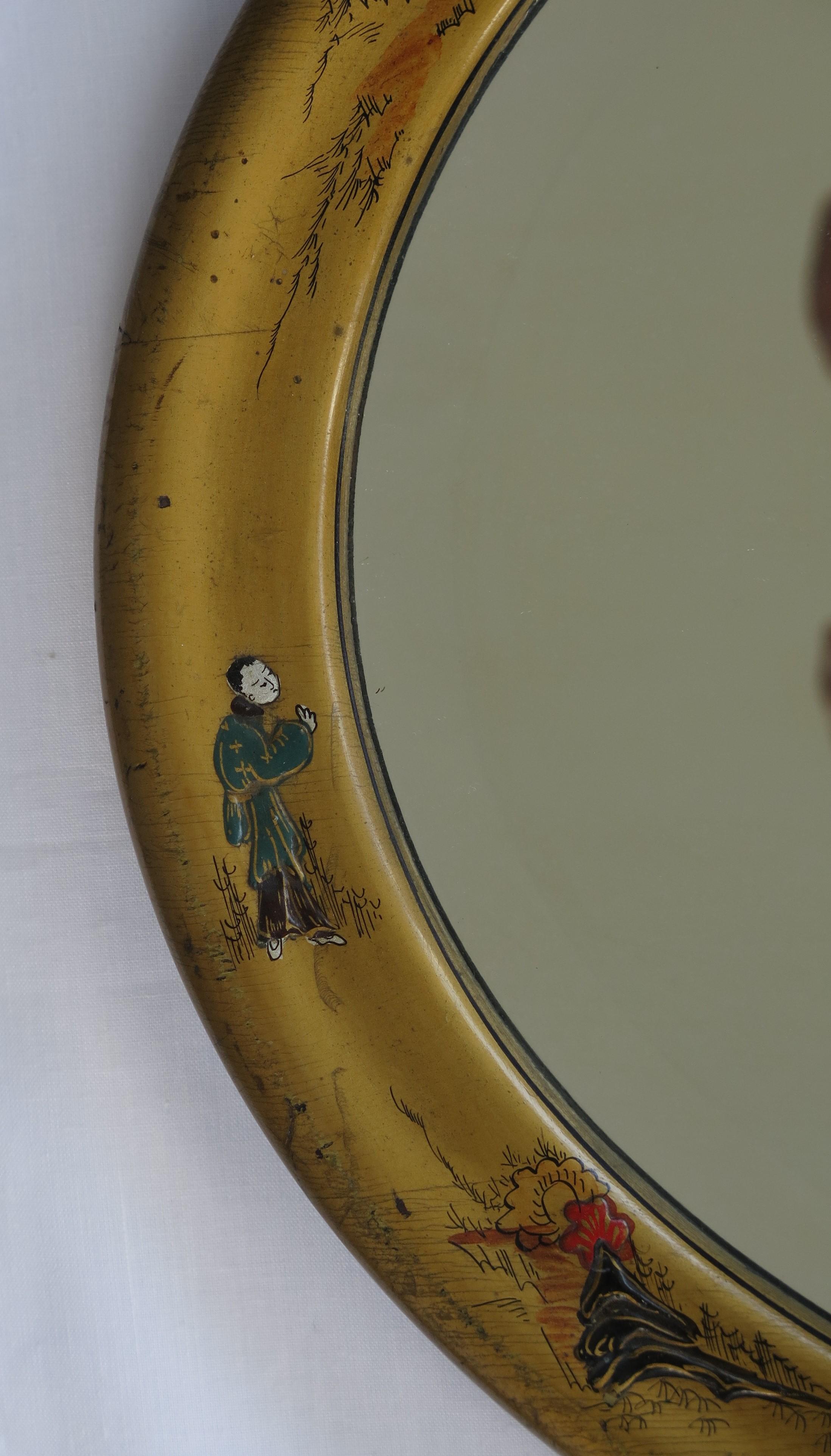 Ovaler edwardianischer vergoldeter Chinoiserie-Wandspiegel mit abgeschrägtem Glas, englisch um 1900 im Angebot 3