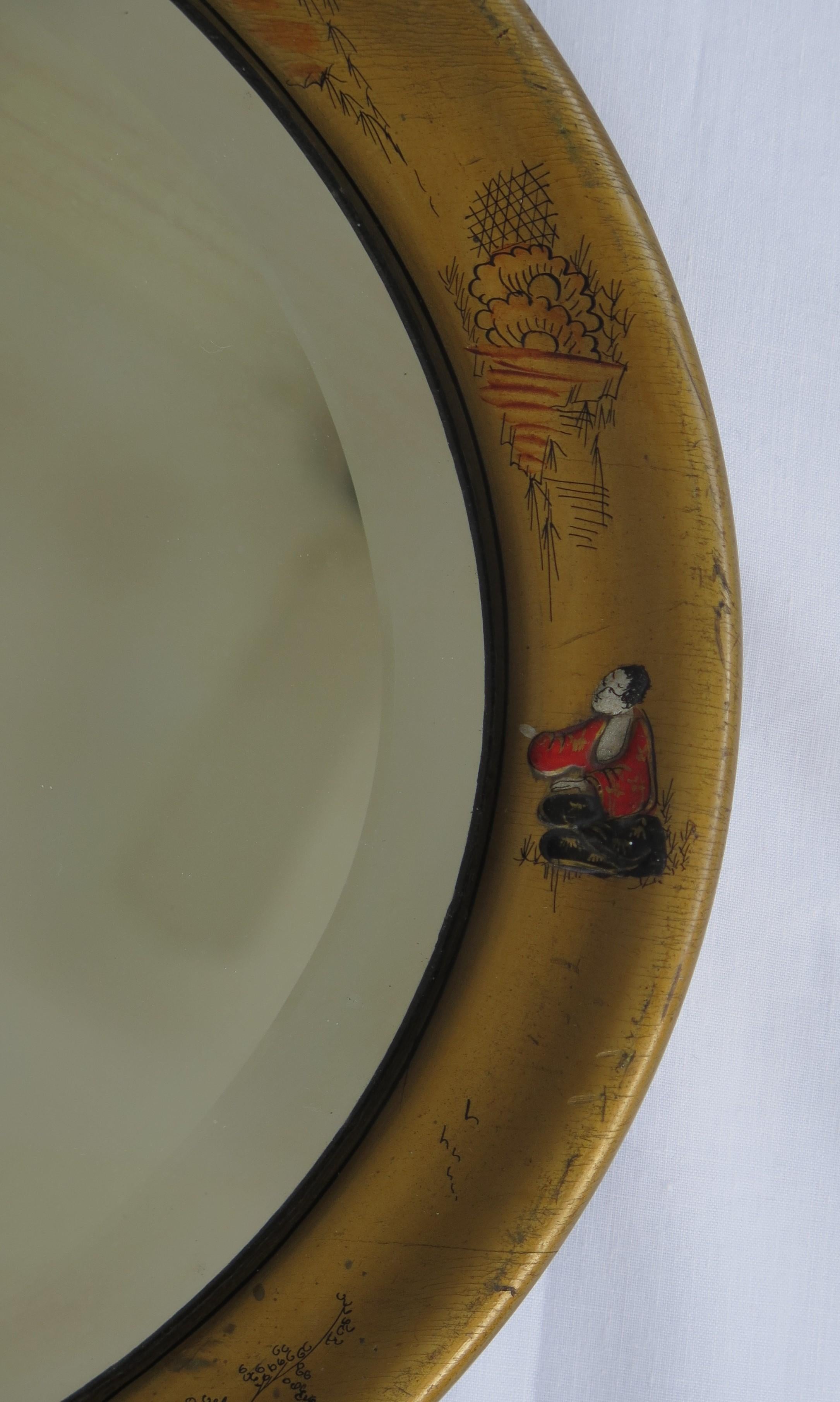 Ovaler edwardianischer vergoldeter Chinoiserie-Wandspiegel mit abgeschrägtem Glas, englisch um 1900 im Angebot 2
