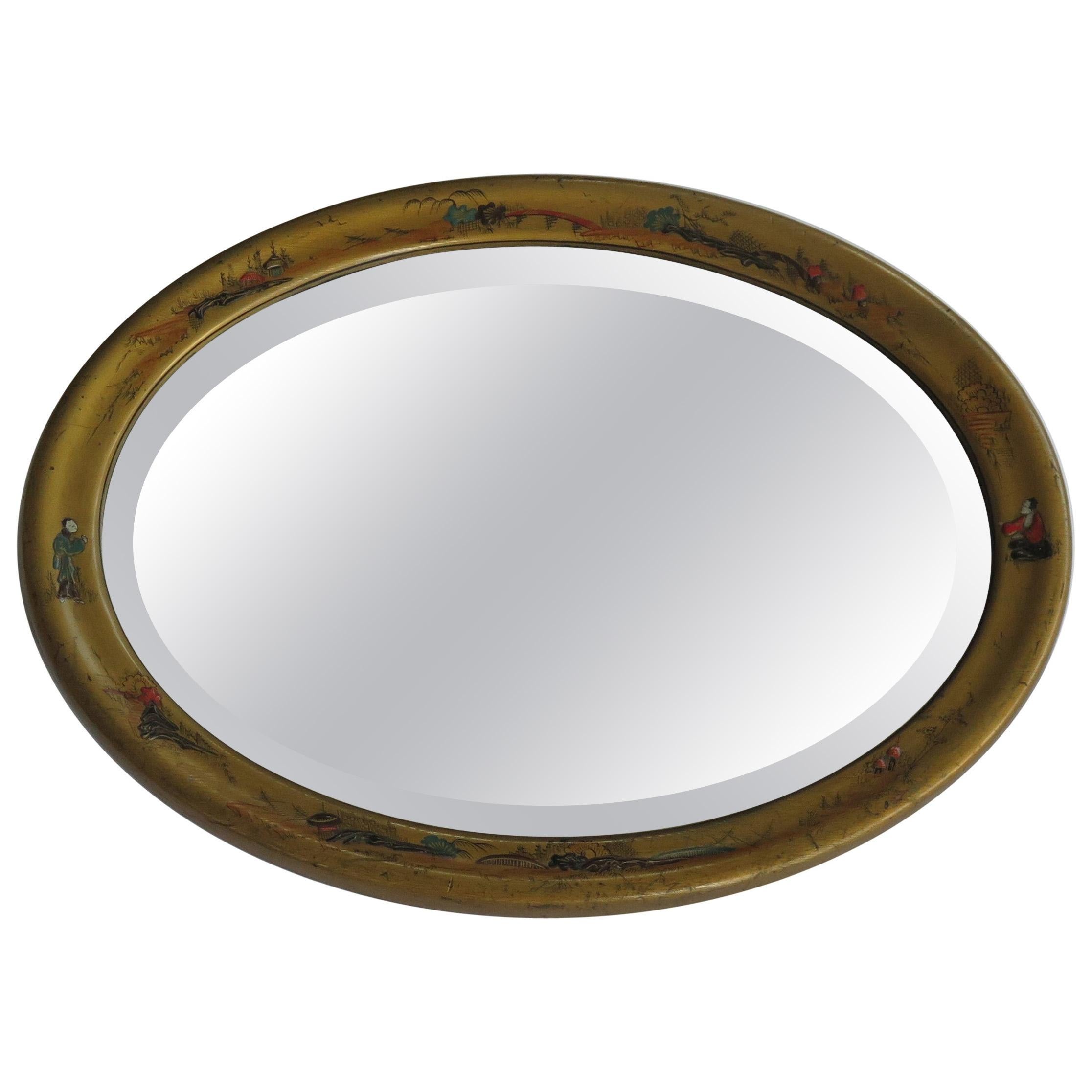 Oval Edwardian Gilt Chinoiserie Wall Mirror Bevelled Glass, English circa 1900 For Sale