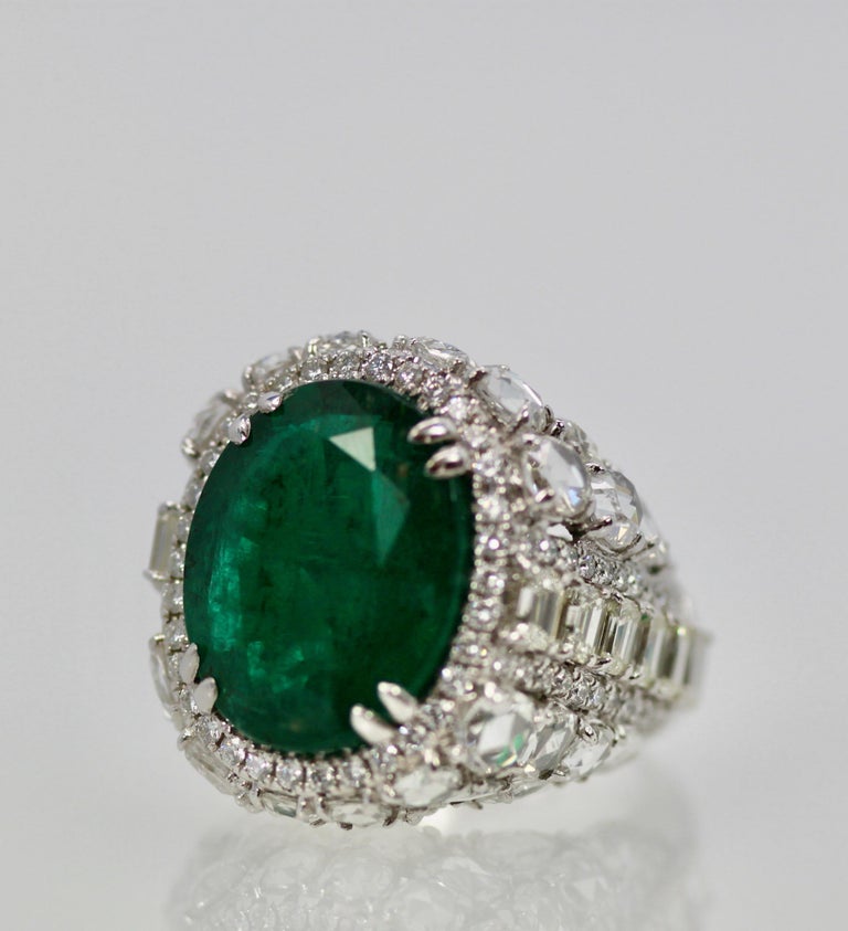 Oval Emerald 12.25 Carat Diamond Surround 8.85 Carat Total Weight 21.10 ...