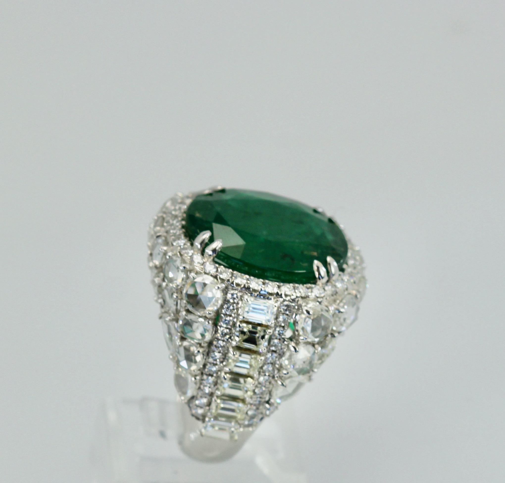 Oval Emerald 12.25 Carat Diamond Surround 8.85 Carat Total Weight 21.10 Carat For Sale 12