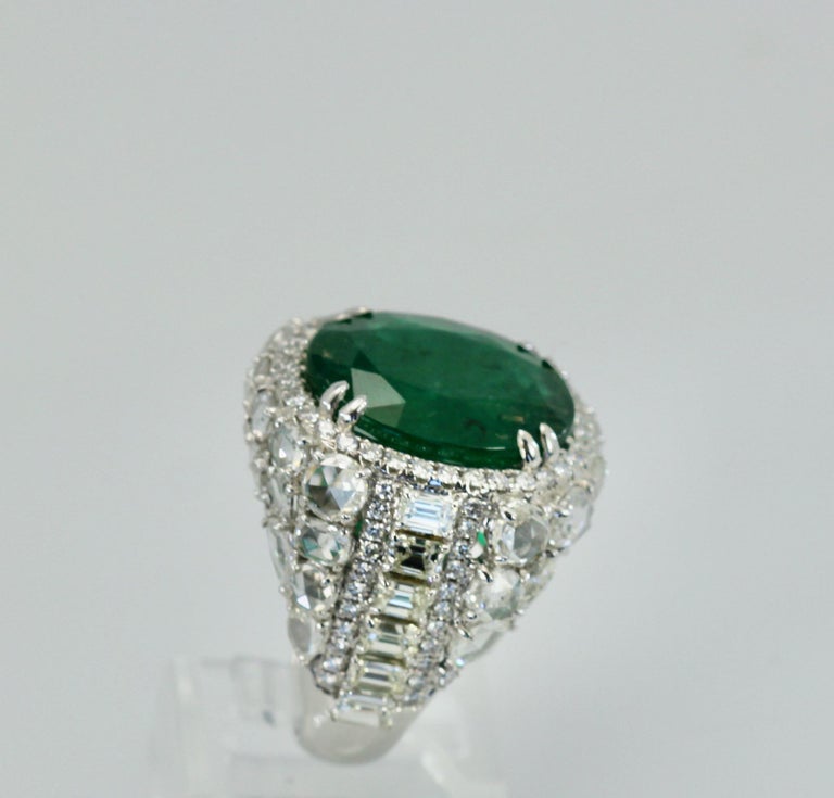 Oval Emerald 12.25 Carat Diamond Surround 8.85 Carat Total Weight 21.10 ...