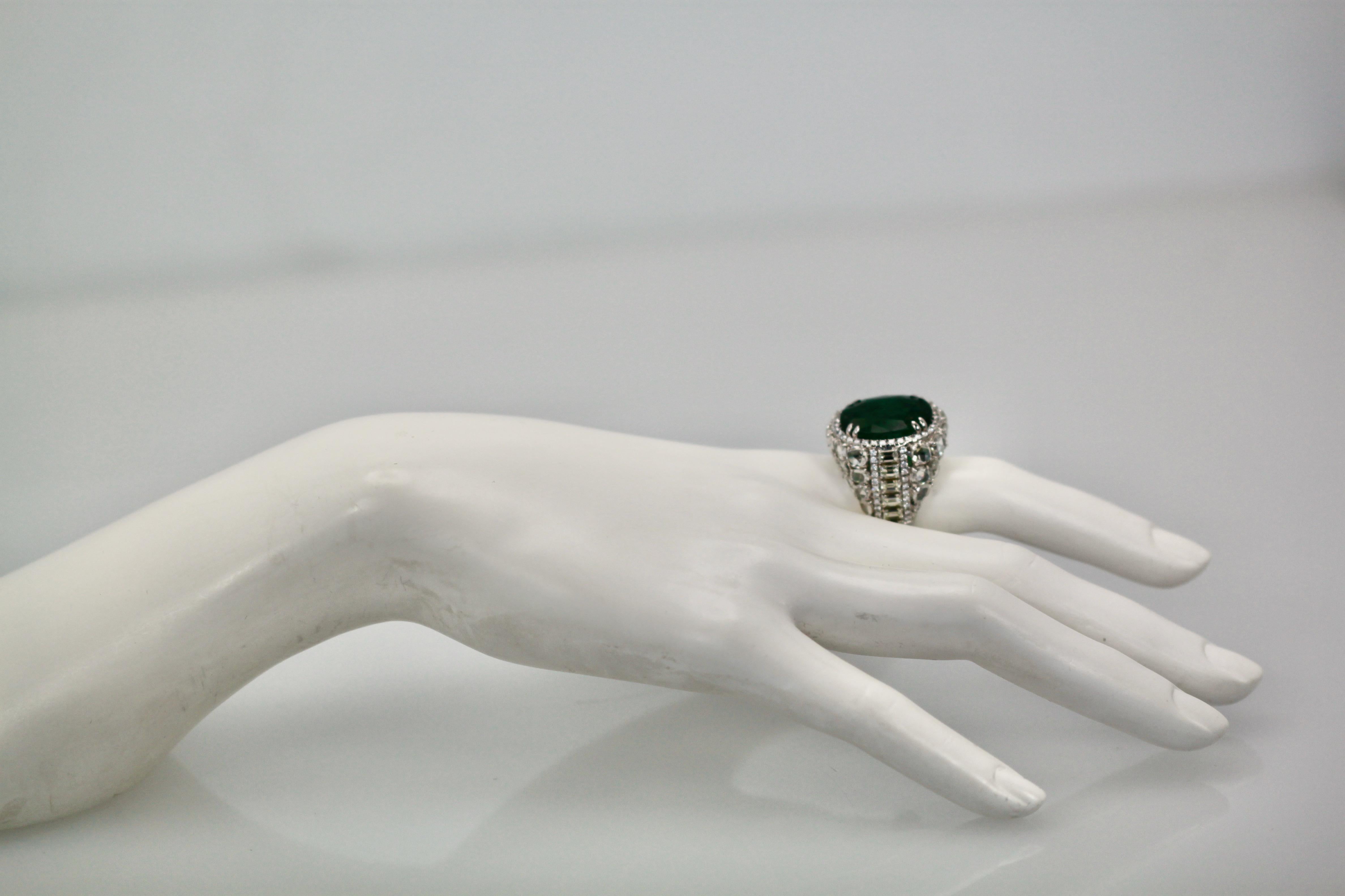 Oval Emerald 12.25 Carat Diamond Surround 8.85 Carat Total Weight 21.10 Carat For Sale 2