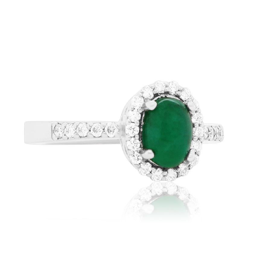 14K White Gold
1 Oval Shaped Emerald at 1.02 Carats- Measuring 7.2 x 5.2 mm
28 Brilliant Round White Diamonds at 0.30 Carats
Color: H-I
Clarity: SI

Alberto offers complimentary sizing on all rings.

Fine one-of-a-kind craftsmanship meets incredible