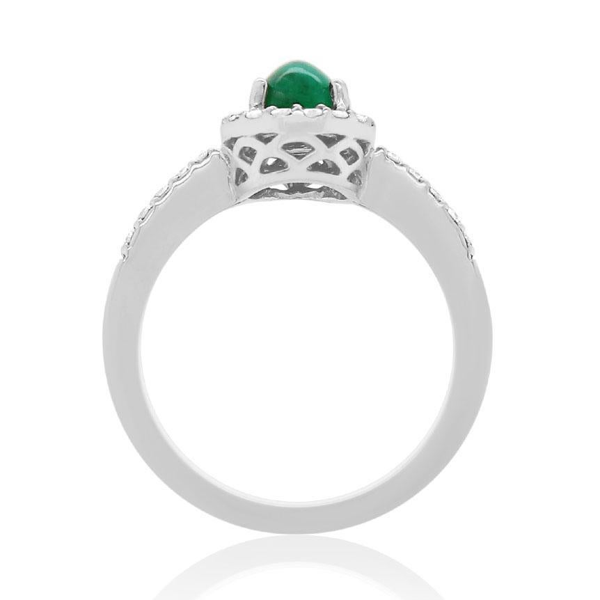 Oval Cut Oval Emerald 14 Karat White Gold Diamond Halo Ring For Sale