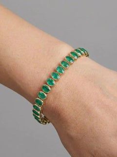 Bracelet de tennis en or jaune 14K (18K sur mesure) avec émeraude ovale