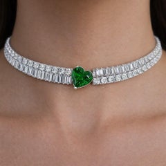 Oval Emerald 18K White Gold Diamond Choker Necklace