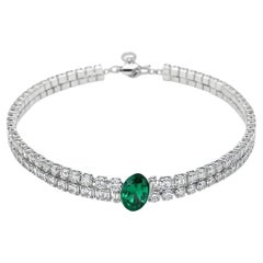 Oval Emerald 18K White Gold Diamond Choker Necklace