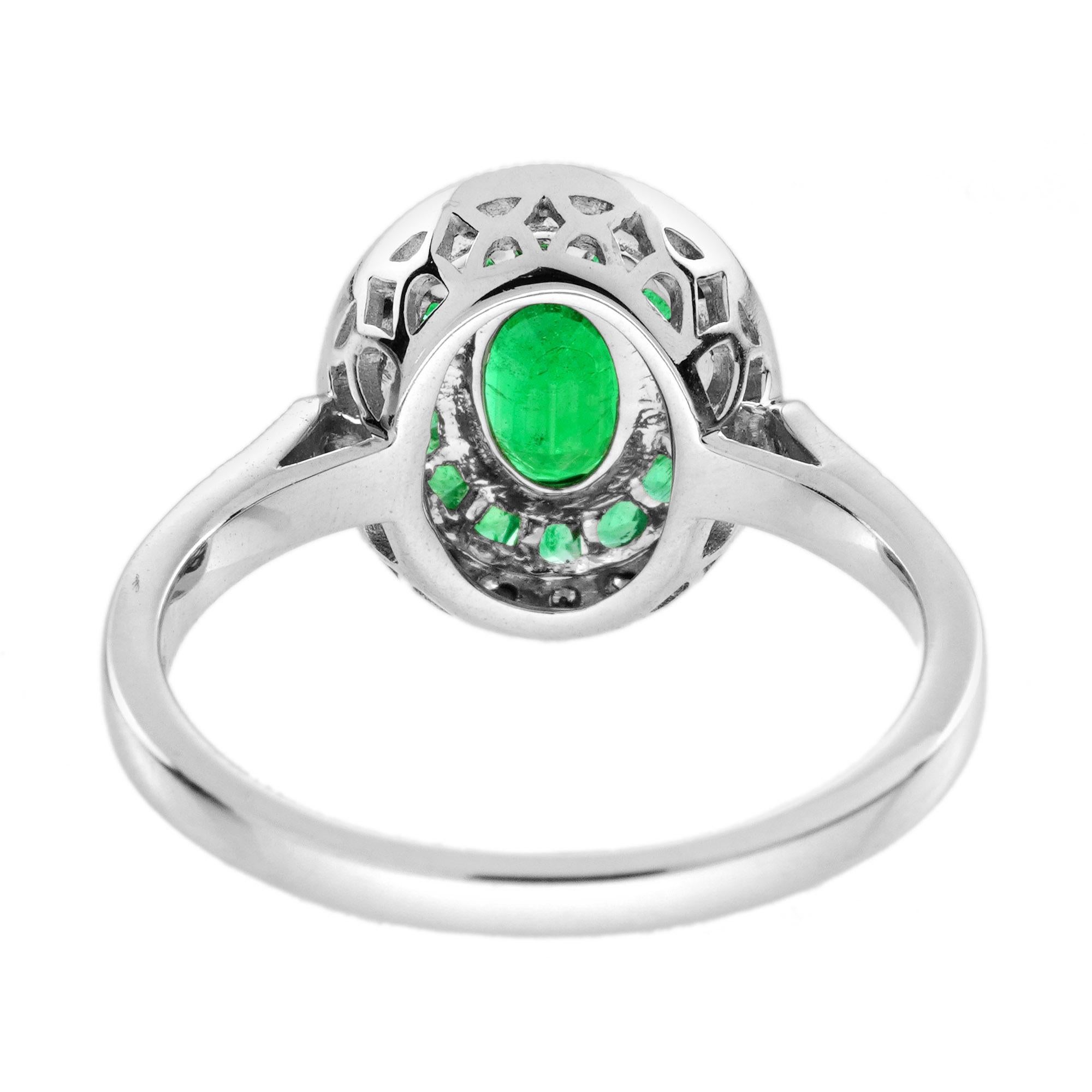 Anello di fidanzamento target con smeraldo ovale e diamante in stile Art Déco in oro bianco 18 carati 2