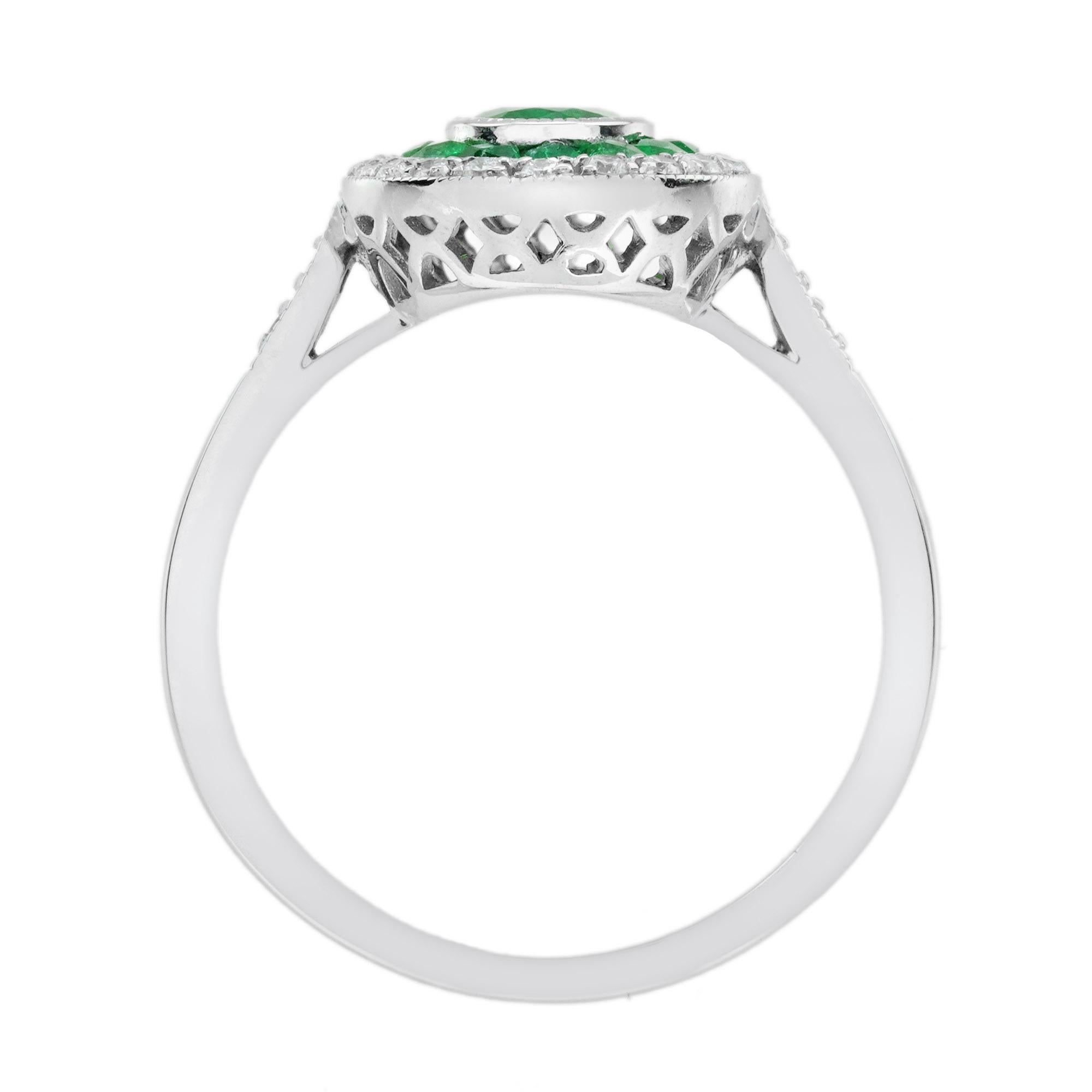 Anello di fidanzamento target con smeraldo ovale e diamante in stile Art Déco in oro bianco 18 carati 3