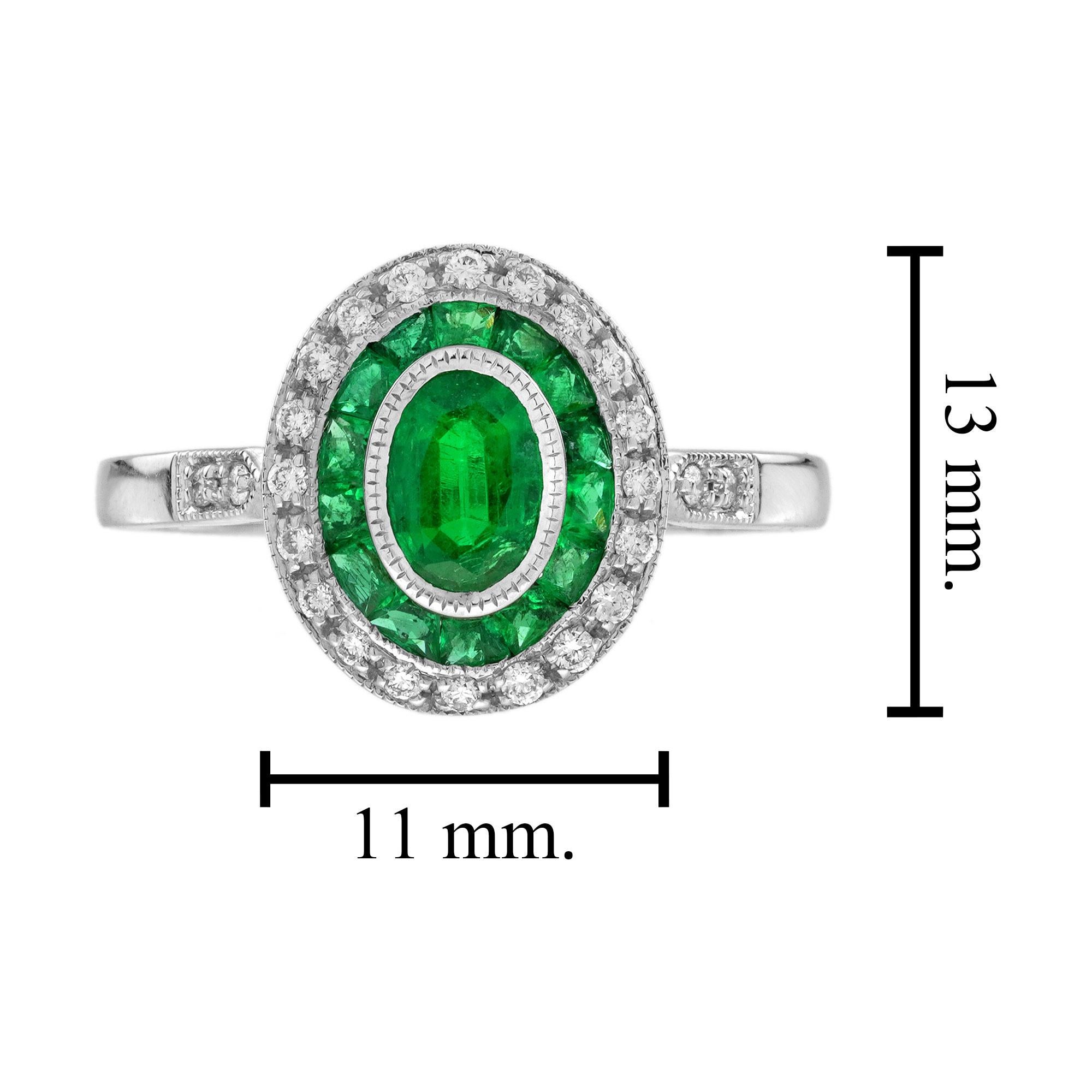Anello di fidanzamento target con smeraldo ovale e diamante in stile Art Déco in oro bianco 18 carati 4