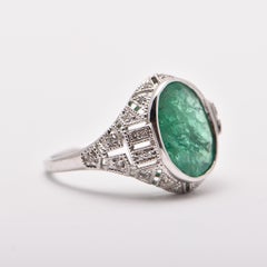 Oval Emerald and Diamond Cocktail Ring in Platinum
