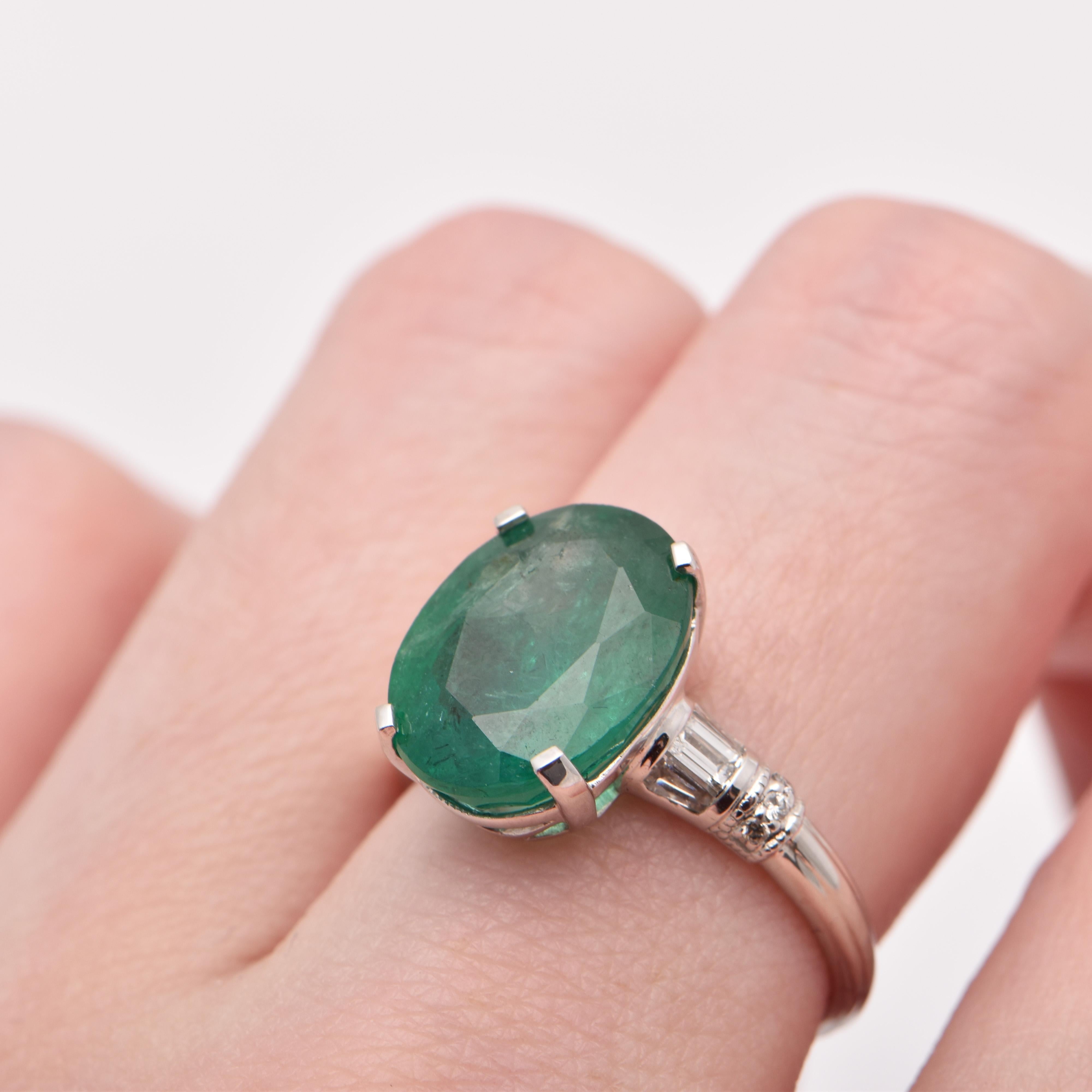 Oval Emerald and Diamond Cocktail Ring in Platinum For Sale 2