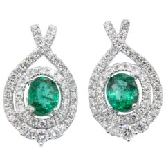 Oval Emerald and Diamond Drop Earrings