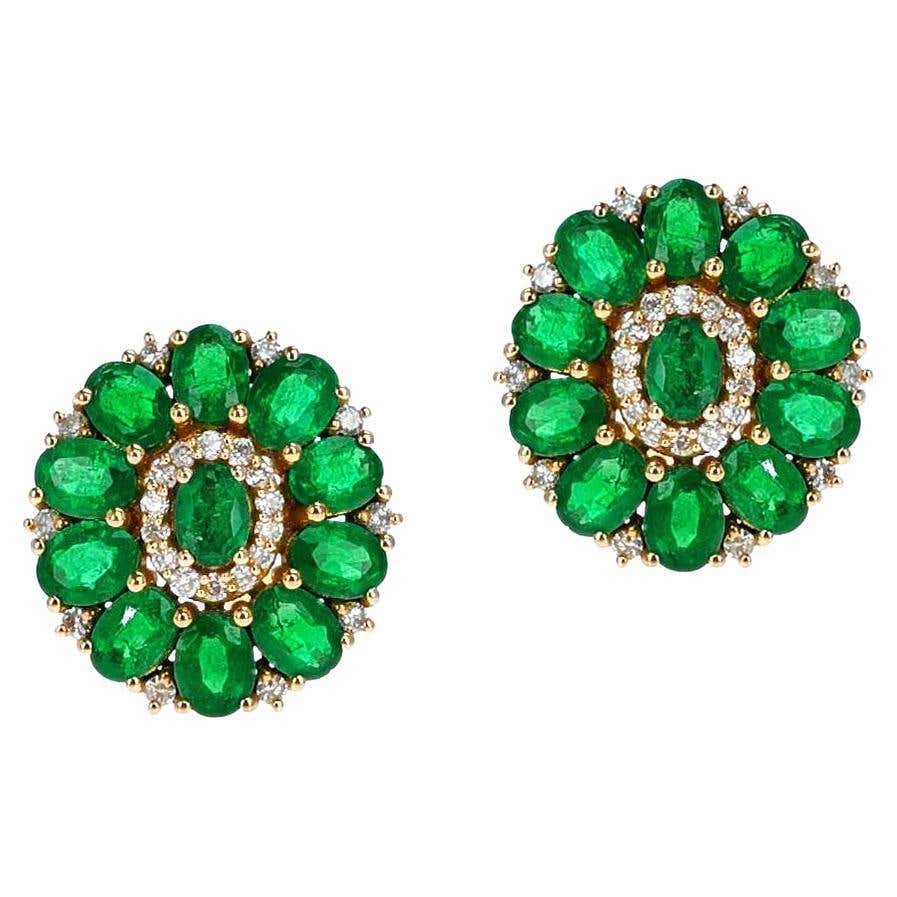 15.91 carat Oval Emerald and Diamond Stud Earrings at 1stDibs | oval ...