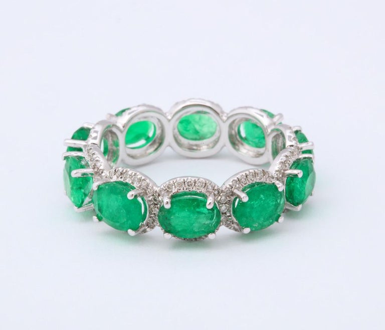 Oval Emerald and Diamond Halo Eternity Band Ring at 1stDibs