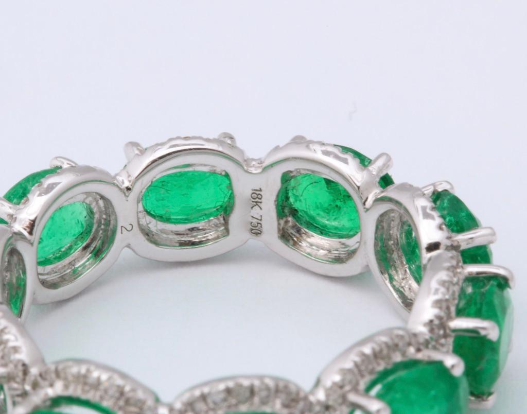 Oval Emerald and Diamond Halo Eternity Band Ring 2