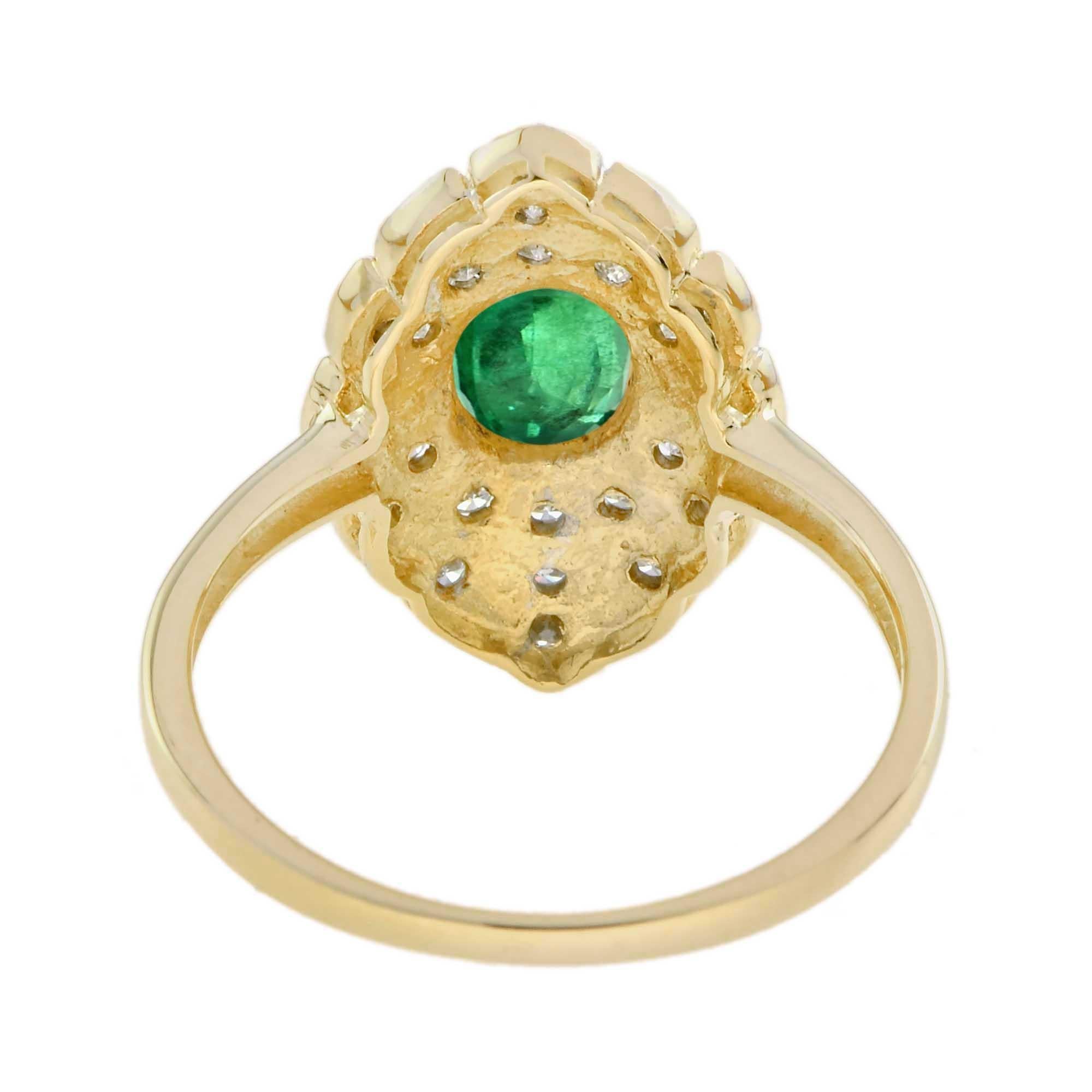 For Sale:  Oval Emerald and Diamond Marquise Shape Art Deco Style Ring in 9K Two Tone Gold 5
