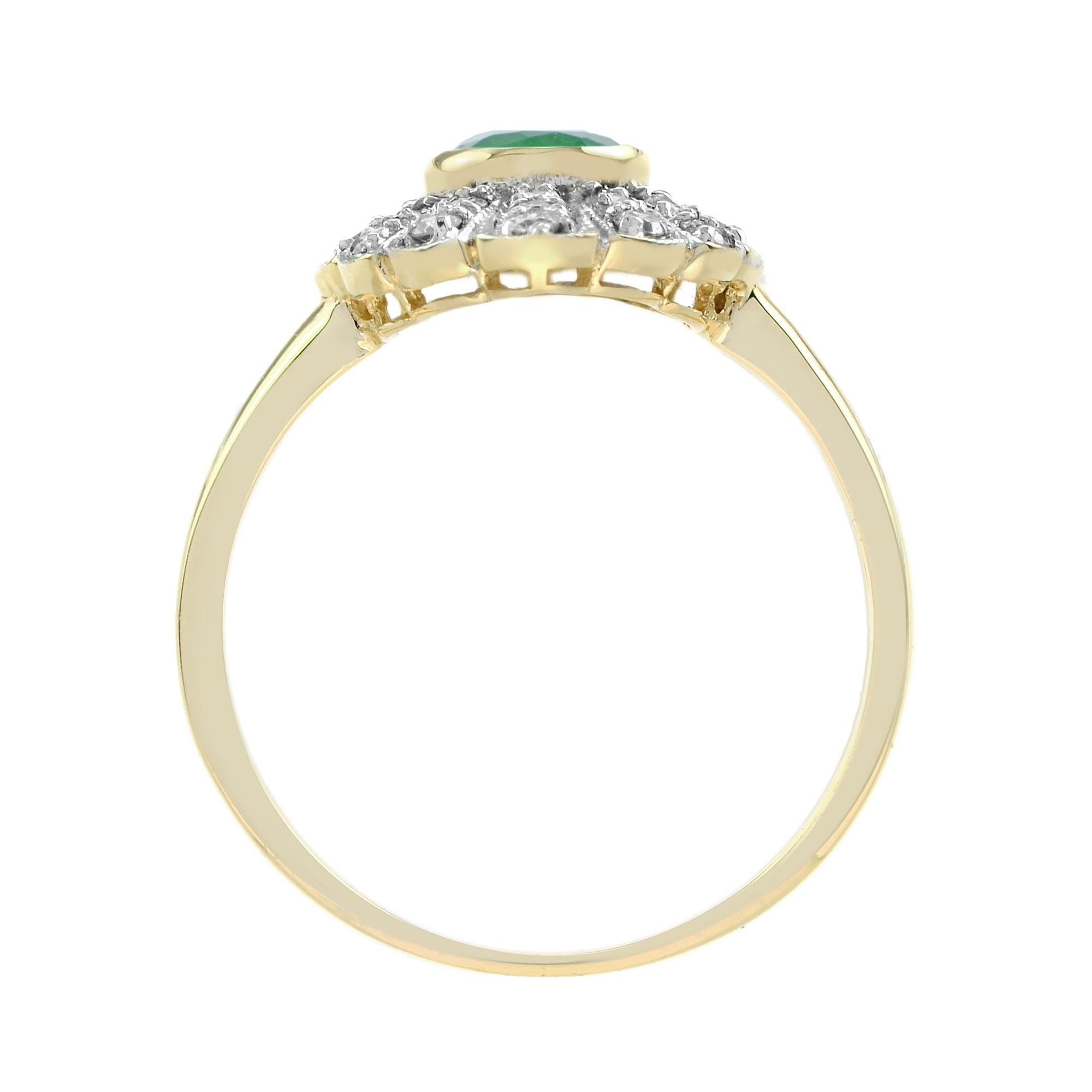 For Sale:  Oval Emerald and Diamond Marquise Shape Art Deco Style Ring in 9K Two Tone Gold 6