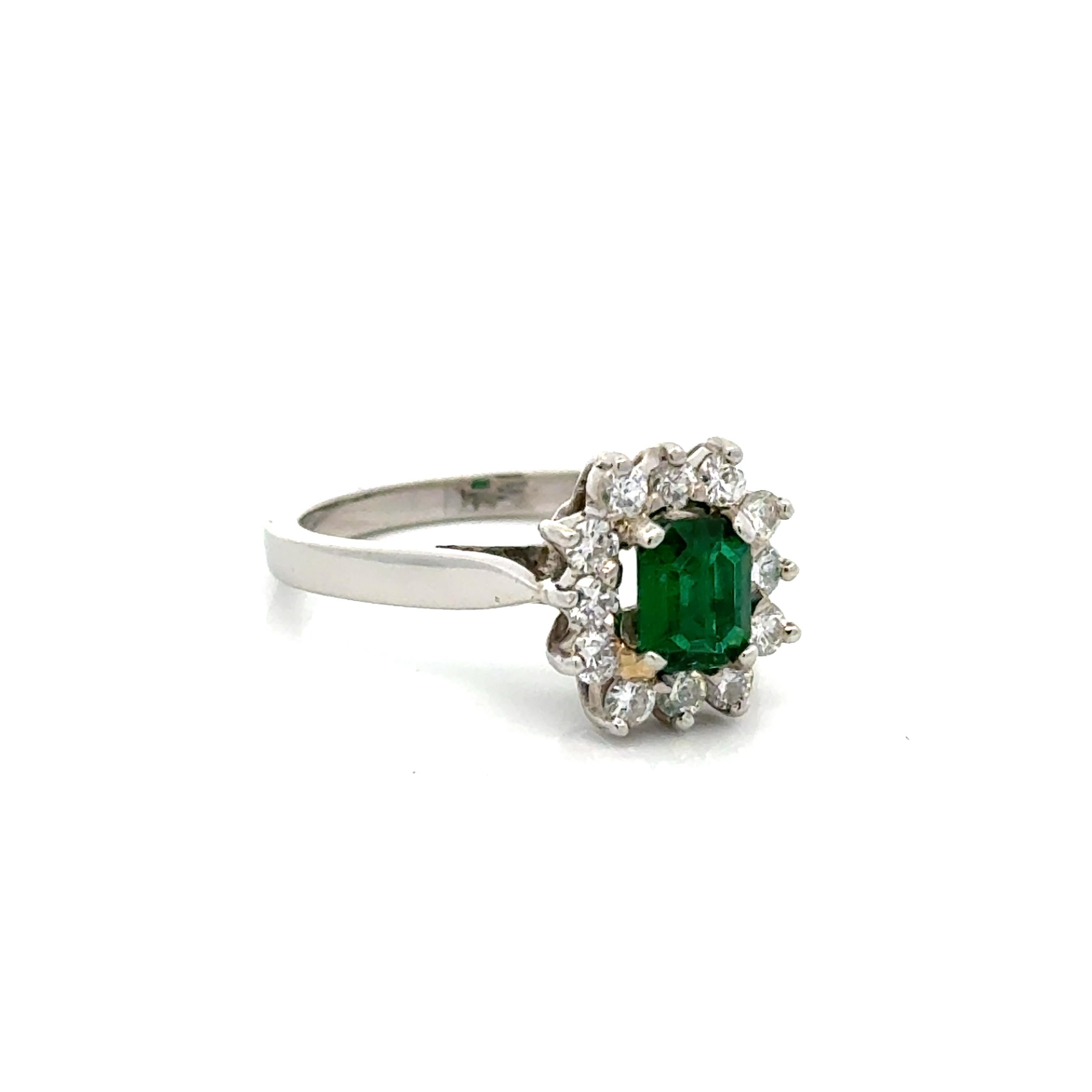 This elegant Oval Emerald and Diamond Platinum Estate Ring features a .50 carat oval emerald, showcasing its stunning natural beauty. Crafted with precision and expertise, this ring is a timeless piece that exudes sophistication and luxury. Elevate