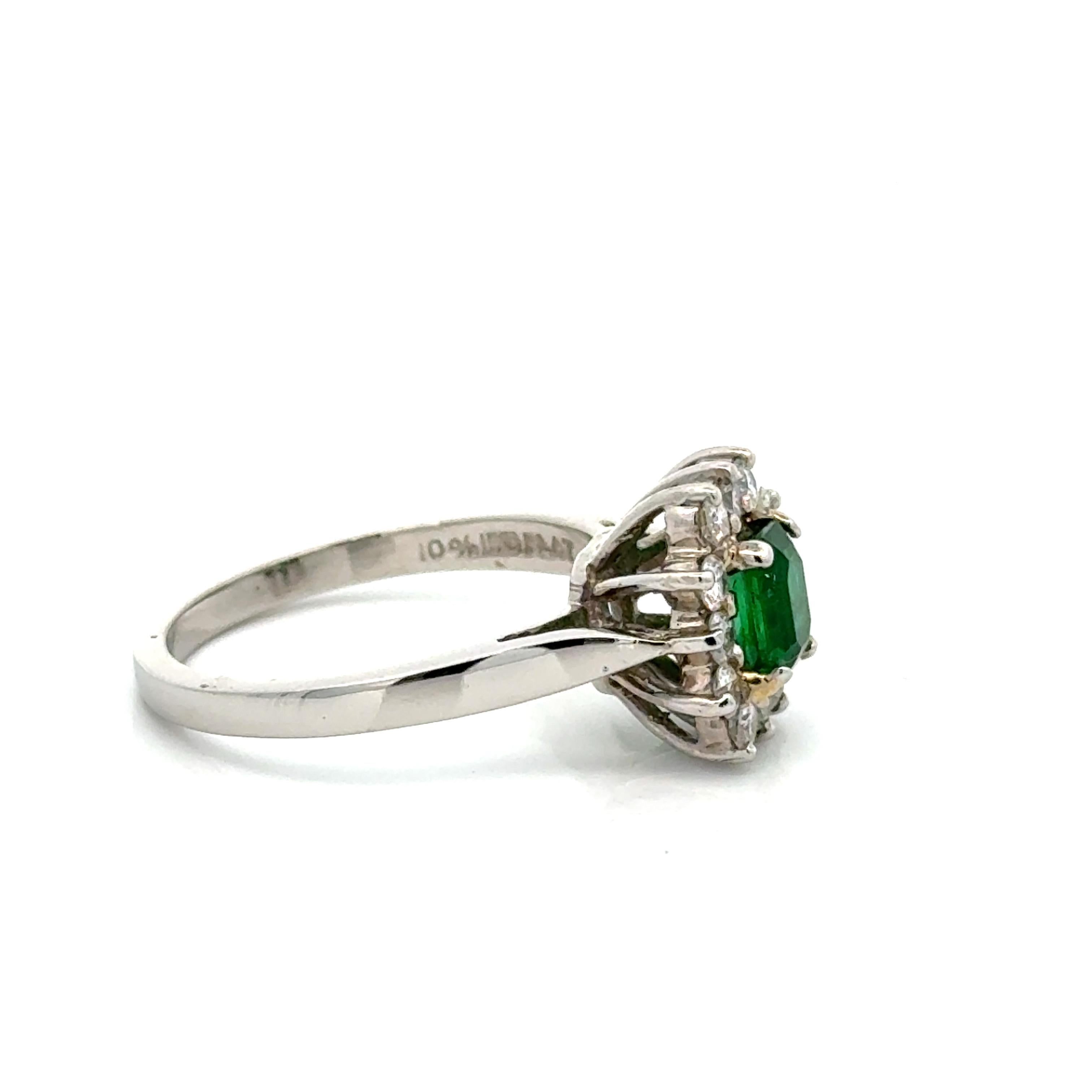 Oval Cut Oval Emerald and Diamond Platinum Estate Ring For Sale