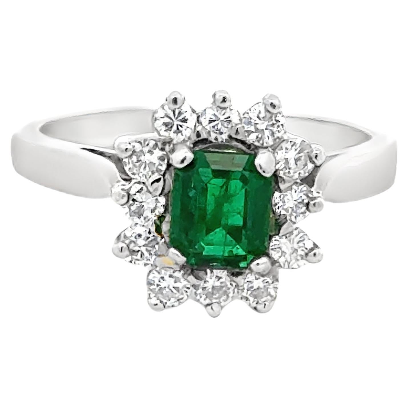 Oval Emerald and Diamond Platinum Estate Ring