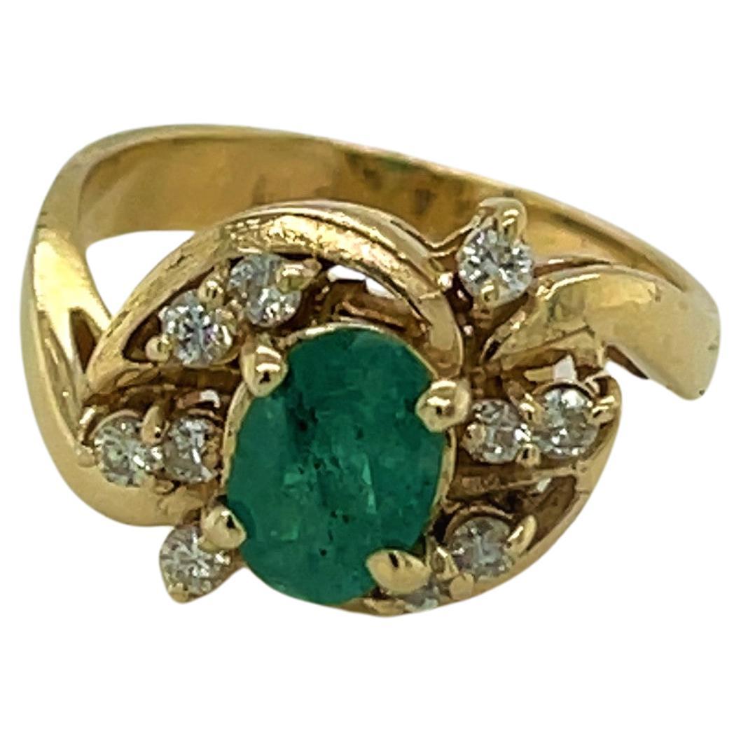 Oval Emerald and Diamond Ring 14K Yellow Gold