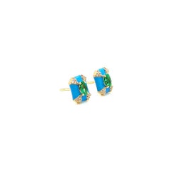 Goshwara Oval Emerald And Diamond With Turquoise Enameling Earrings