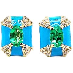 Goshwara Oval Emerald And Diamond With Turquoise Enameling Earrings