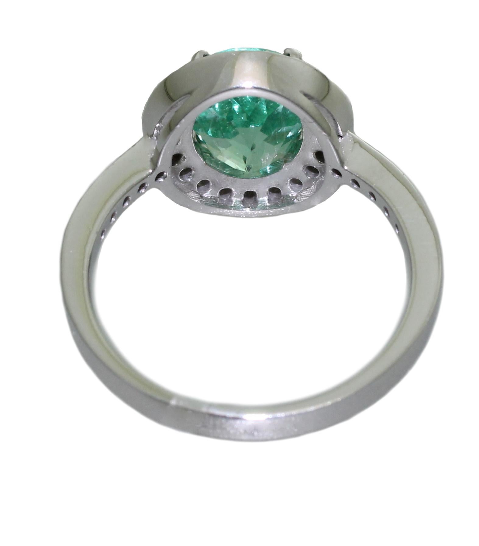 Women's Oval Emerald and Diamonds, 18 Karat White Gold Wedding and Engagement Ring