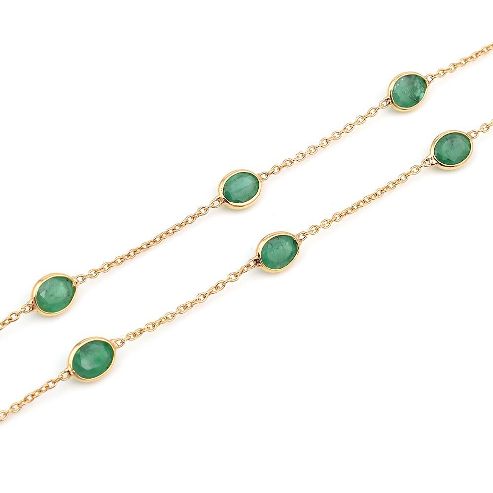 Oval Cut Oval Emerald Bezel-Set Necklace, 18k Yellow Gold
