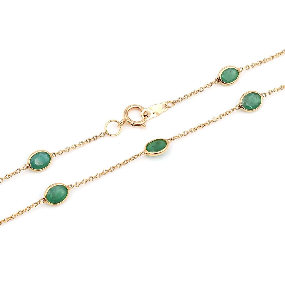 Oval Emerald Bezel-Set Necklace, 18k Yellow Gold In New Condition In New York, NY