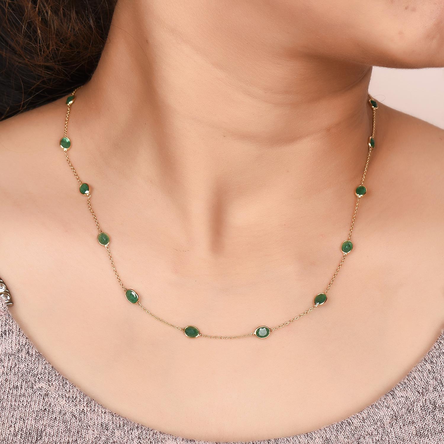 Women's or Men's Oval Emerald Bezel-Set Necklace, 18k Yellow Gold
