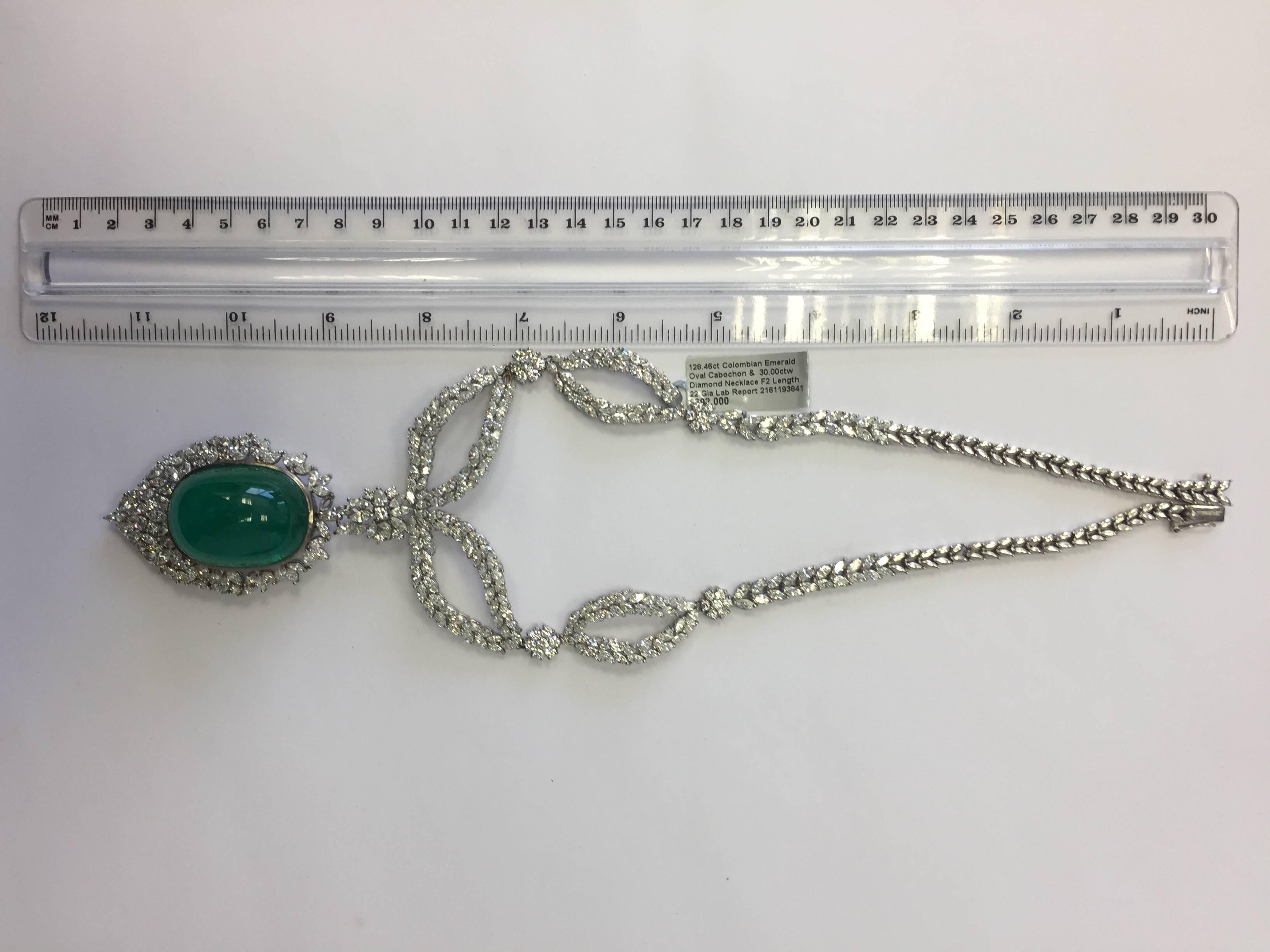 Oval Emerald Cabochon and Diamond Necklace Once Owned By A Princess 2