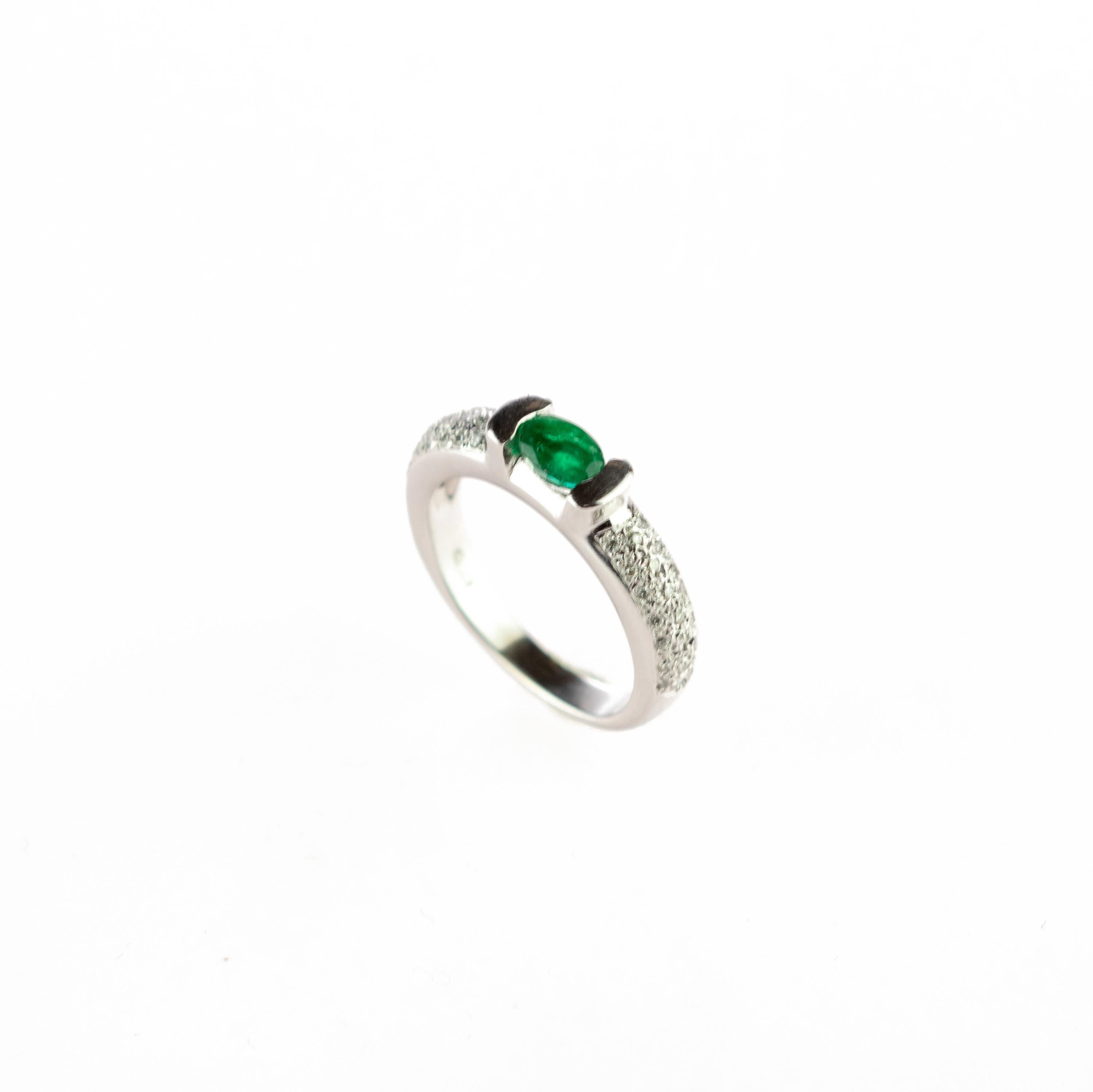 Oval Cut Intini Jewels Oval Emerald Diamond 18 Karat White Gold Cocktail Solitaire  Ring