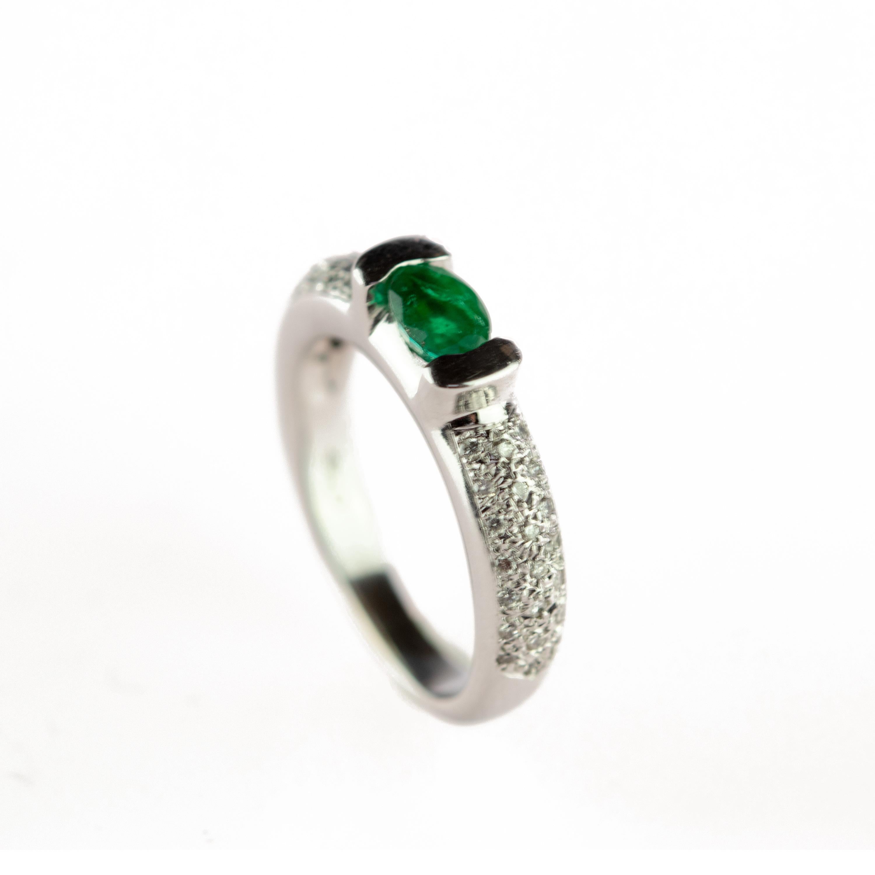 Intini Jewels Oval Emerald Diamond 18 Karat White Gold Cocktail Solitaire  Ring 1