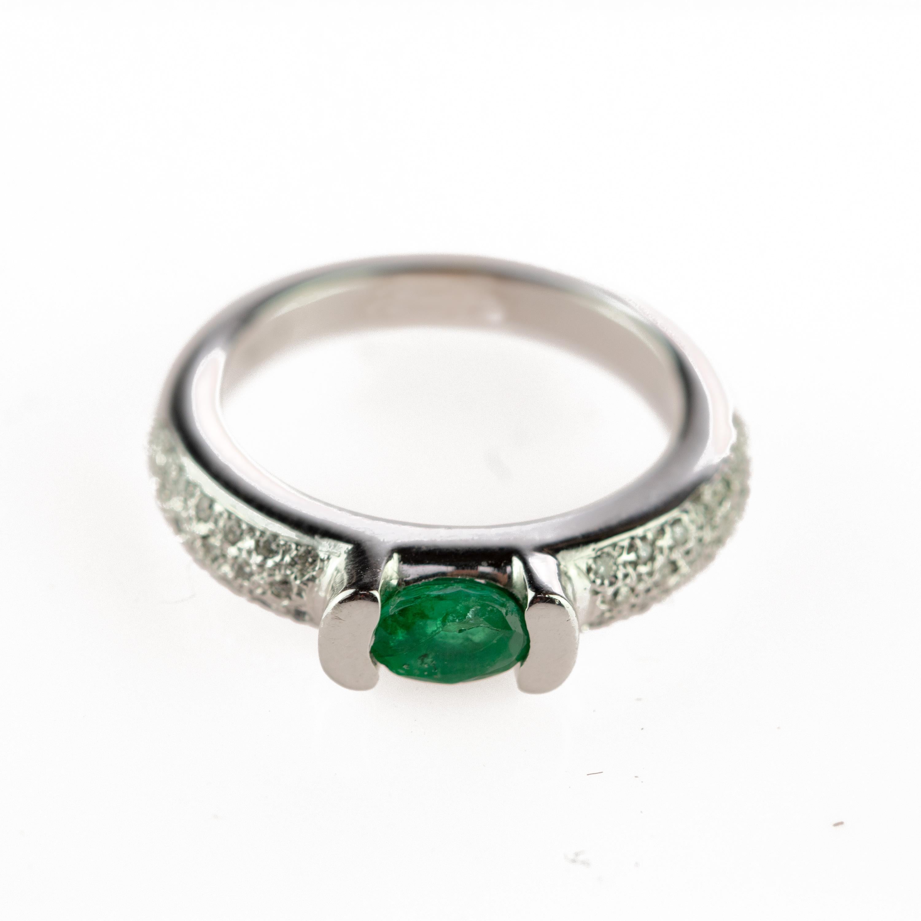 Intini Jewels Oval Emerald Diamond 18 Karat White Gold Cocktail Solitaire  Ring 3
