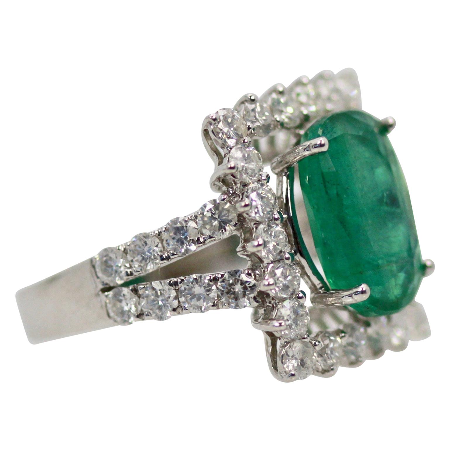 Oval Emerald Diamond and 18 Karat Gold Cocktail Ring 5.80 Total Carat Weight