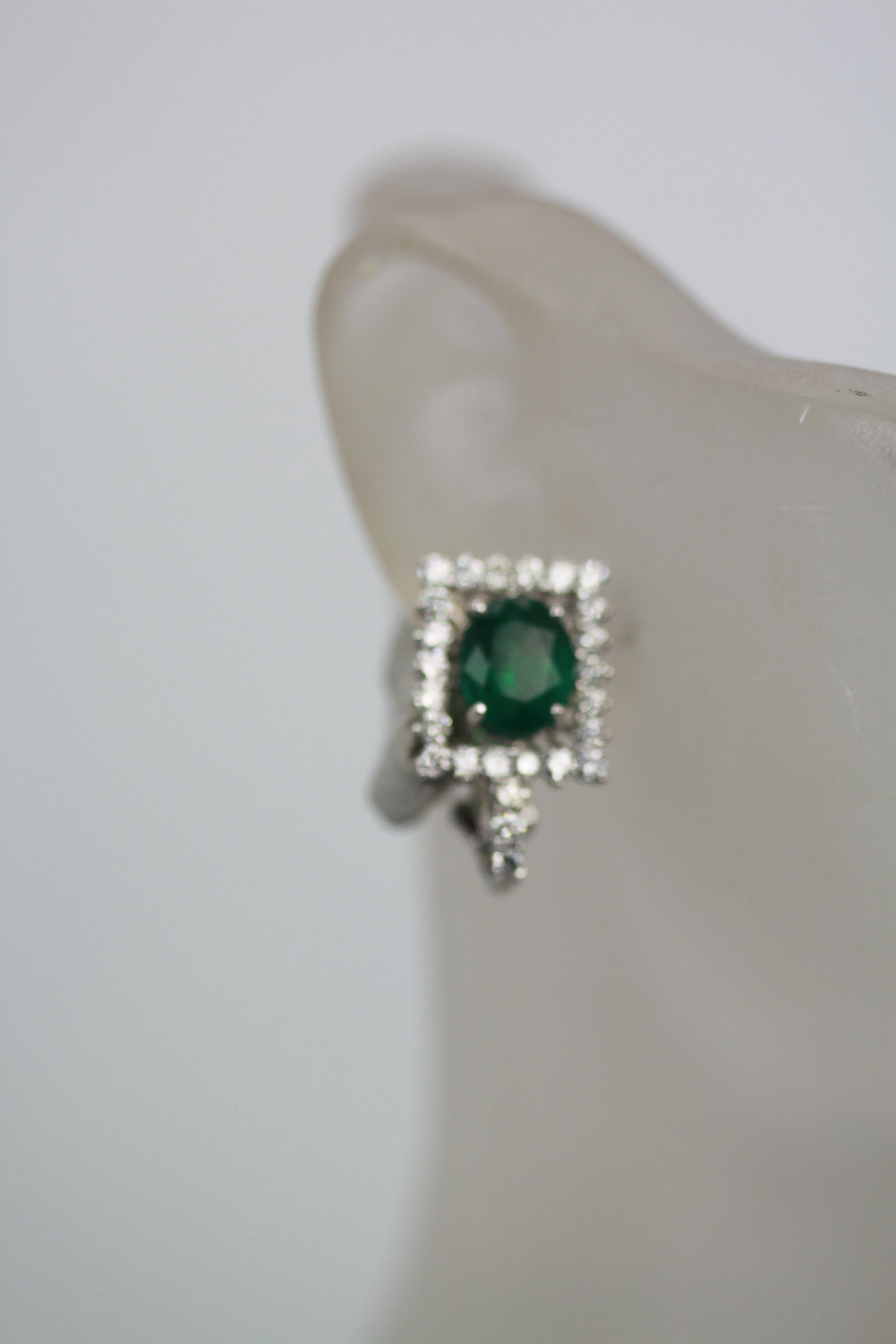 Oval Cut Oval Emerald Diamond and 18 Karat White Gold Earrings 5.83 Total Carat Weight For Sale